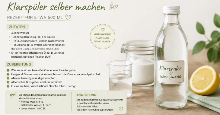 Klarspüler selber machen: Rezept für etwa 500 ml