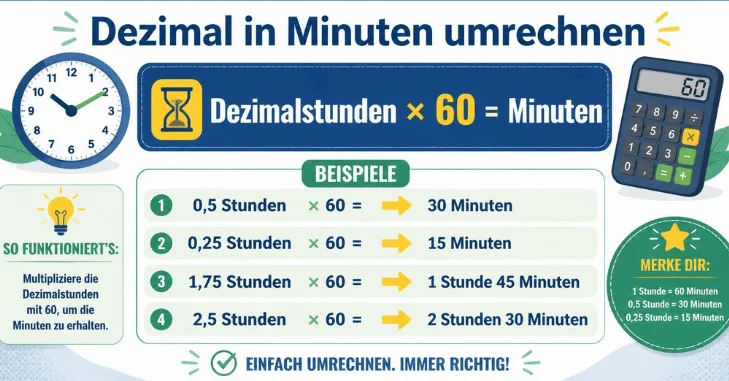 Umgekehrt: Minuten in Dezimalstunden umwandeln